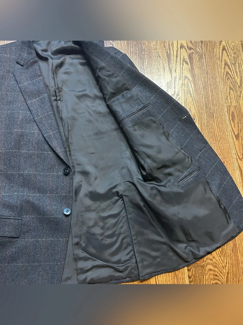 Ermenegildo Zegna Wool & Cashmere Sport Coat Size 50 R Windowpane Plaid Grey
